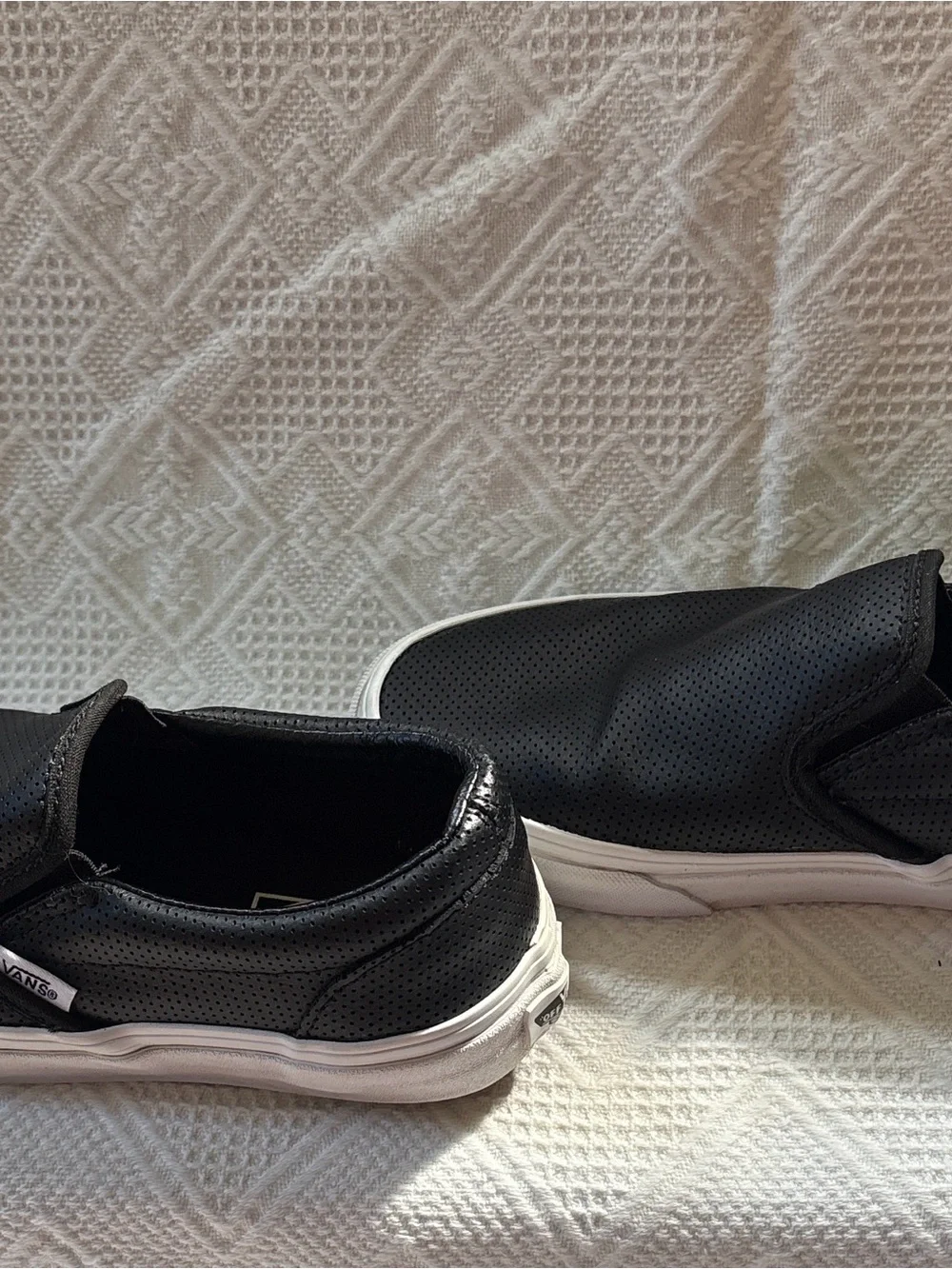 Vans Black Perforated Slip-On Sneakers with White Sole